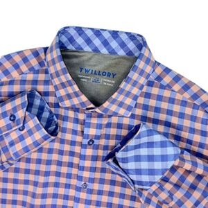 Twillory Mens XL 17.5 34/35 Tailored Fit Gingham Check Performance Fabric Shirt